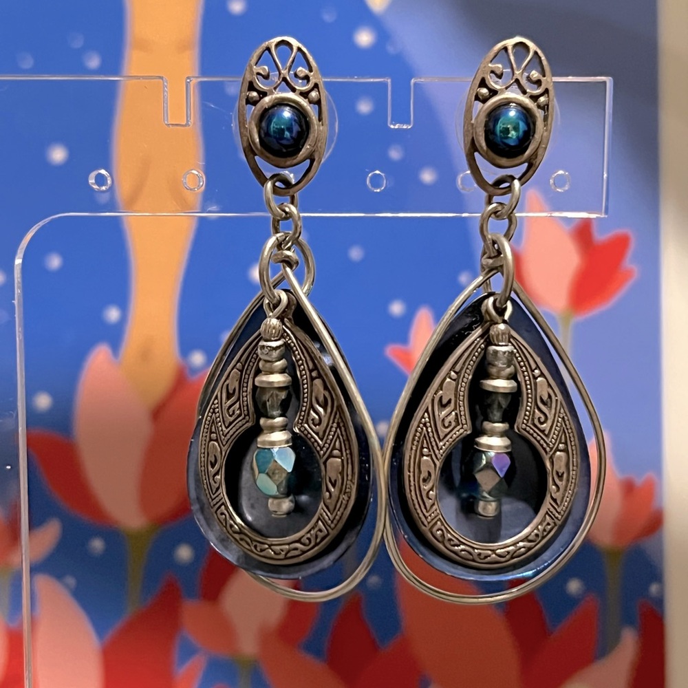 Unique Earrings: Silver & Blue Vintage Jewelry